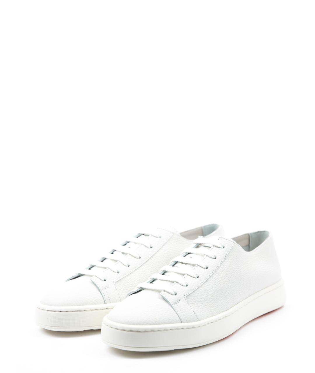 SANTONI Белые кожаные низкие кроссовки / кеды, фото 2