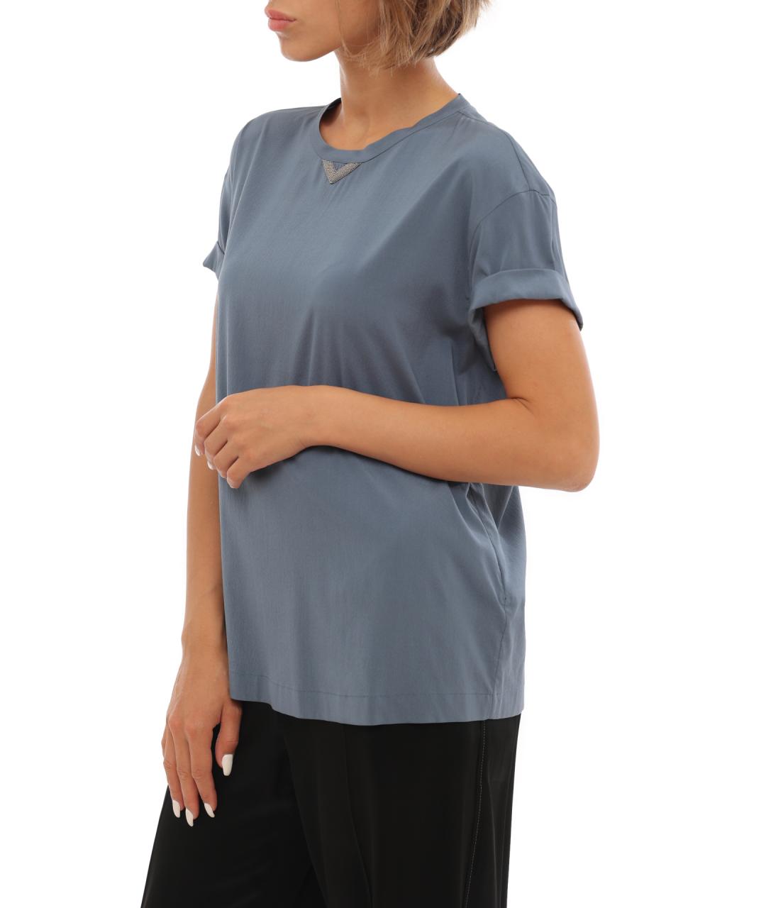 BRUNELLO CUCINELLI Голубая майка, фото 7