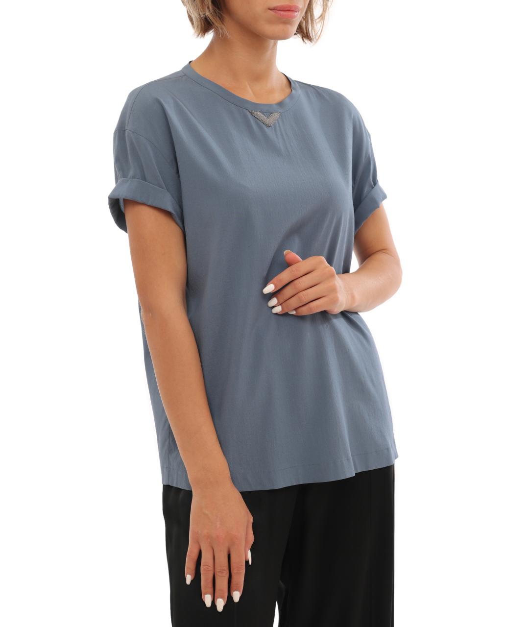 BRUNELLO CUCINELLI Голубая майка, фото 9