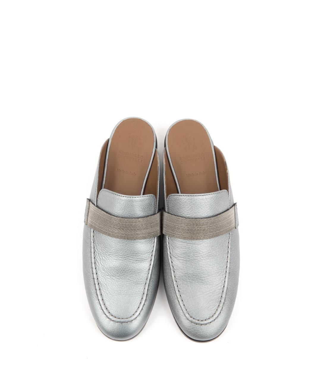 BRUNELLO CUCINELLI Серебряные кожаные шлепанцы, фото 2