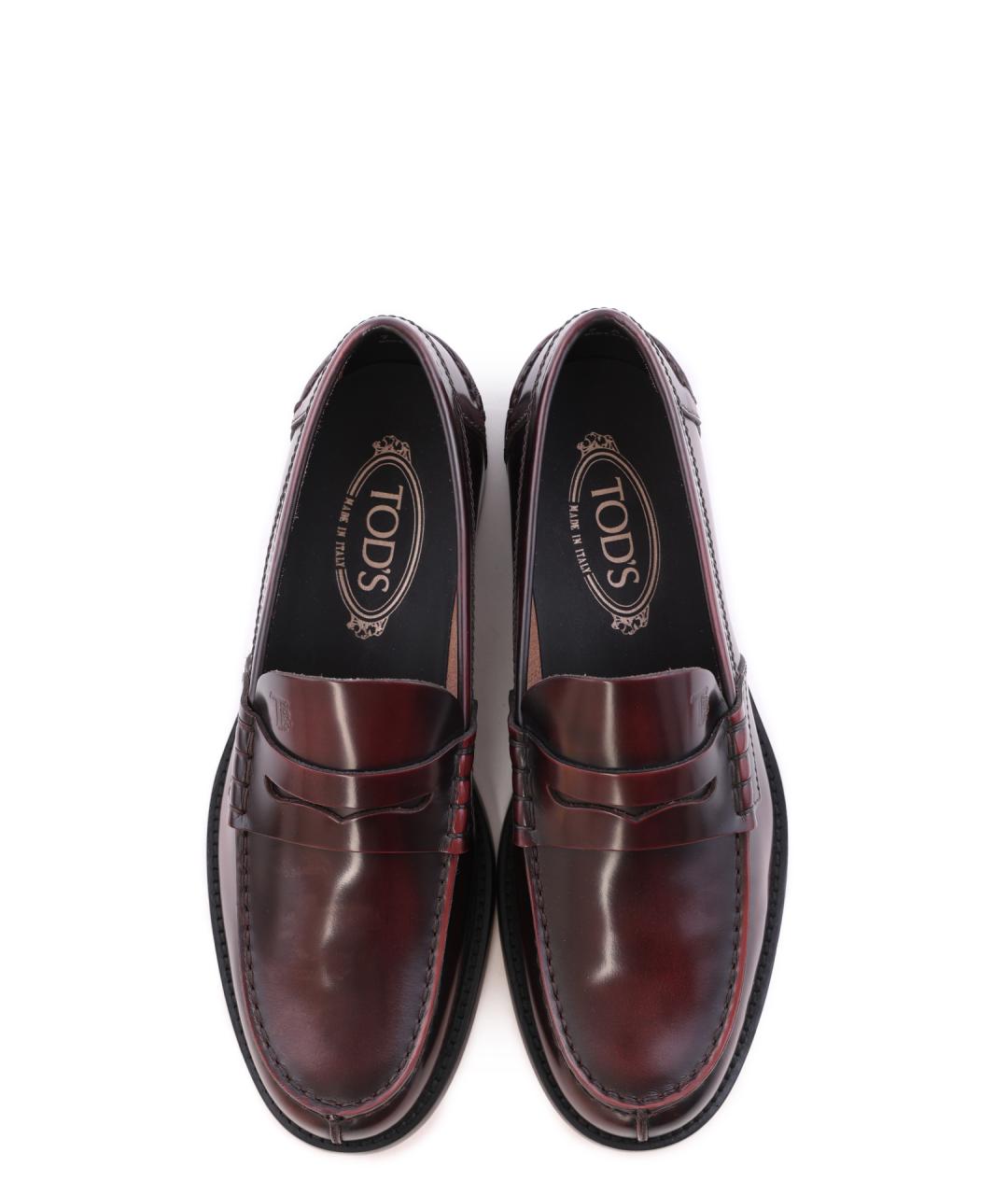 TOD'S Бордовые кожаные лоферы, фото 4