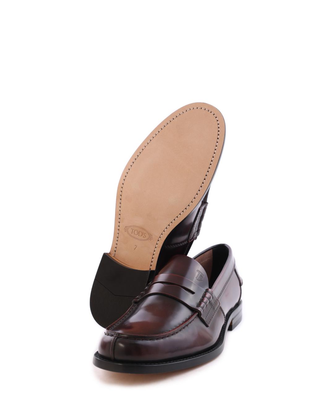 TOD'S Бордовые кожаные лоферы, фото 5