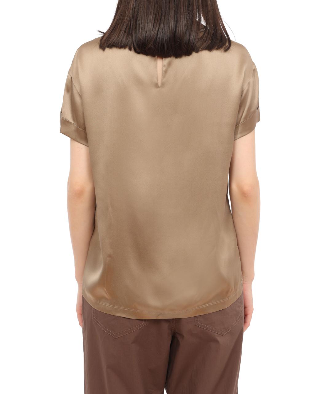 BRUNELLO CUCINELLI Коричневая шелковая майка, фото 4