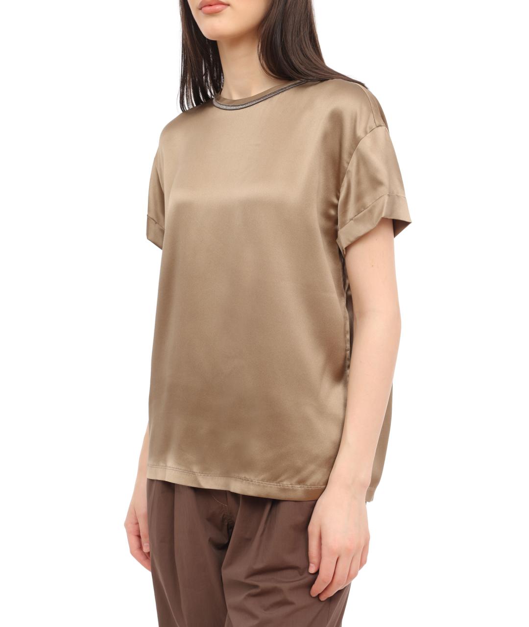 BRUNELLO CUCINELLI Коричневая шелковая майка, фото 3