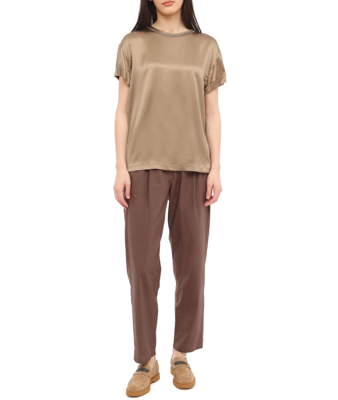 BRUNELLO CUCINELLI Коричневая шелковая майка, фото 2