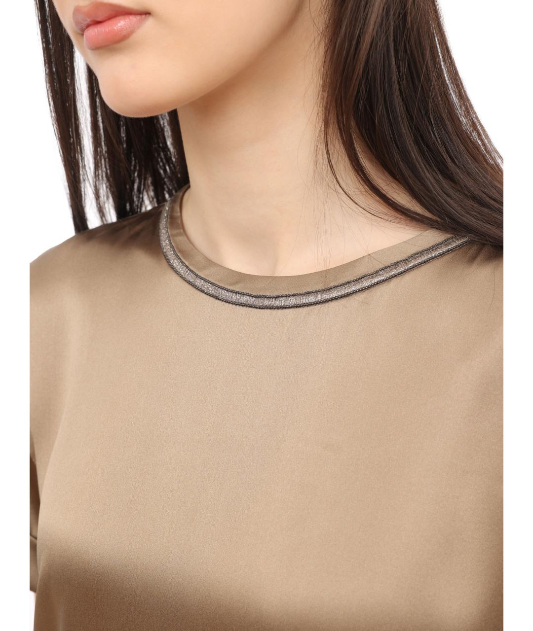 BRUNELLO CUCINELLI Коричневая шелковая майка, фото 5