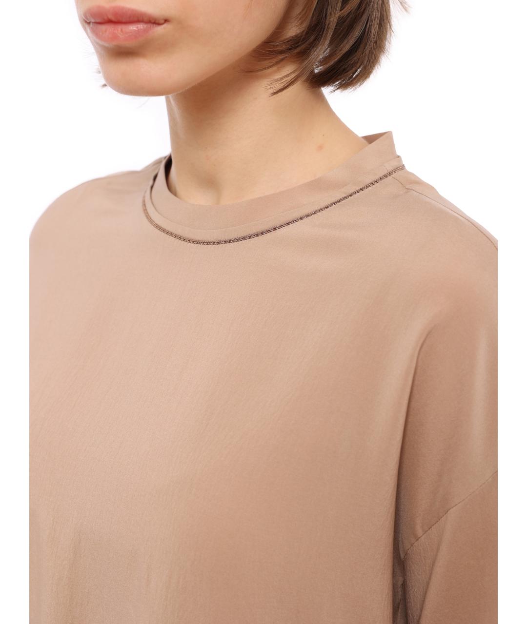 BRUNELLO CUCINELLI Бежевая шелковая блузы, фото 4