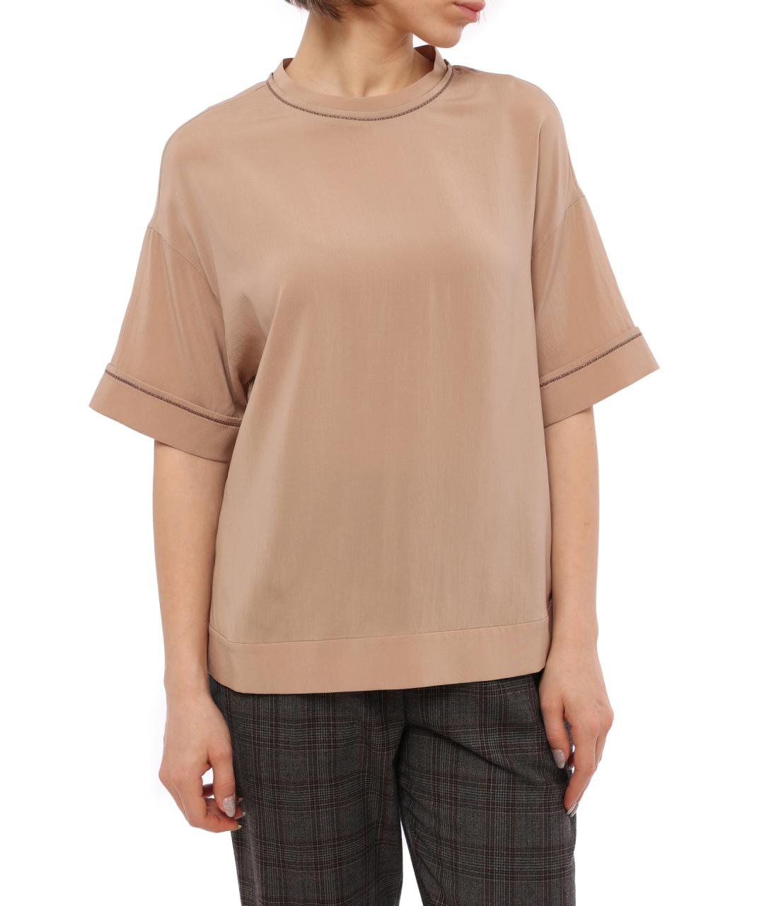 BRUNELLO CUCINELLI Бежевая шелковая блузы, фото 2