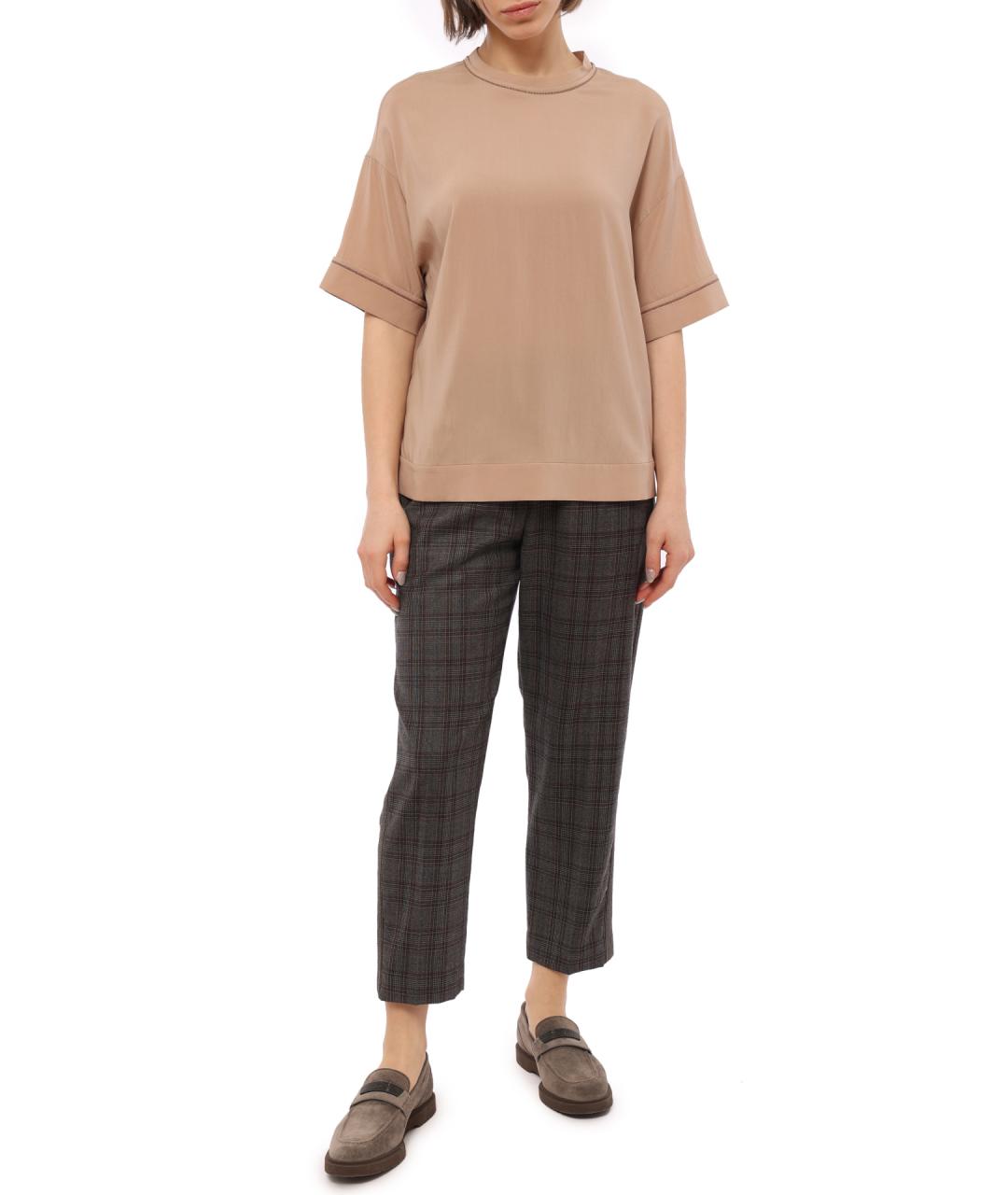 BRUNELLO CUCINELLI Коричневые шерстяные прямые брюки, фото 2