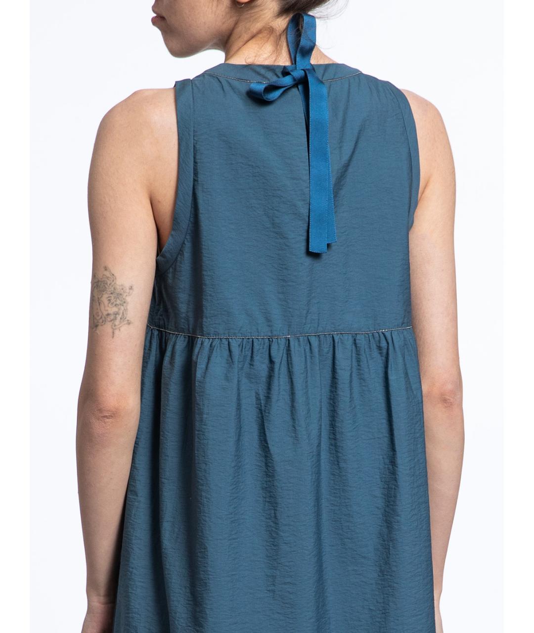 BRUNELLO CUCINELLI Бирюзовое хлопковое повседневное платье, фото 4
