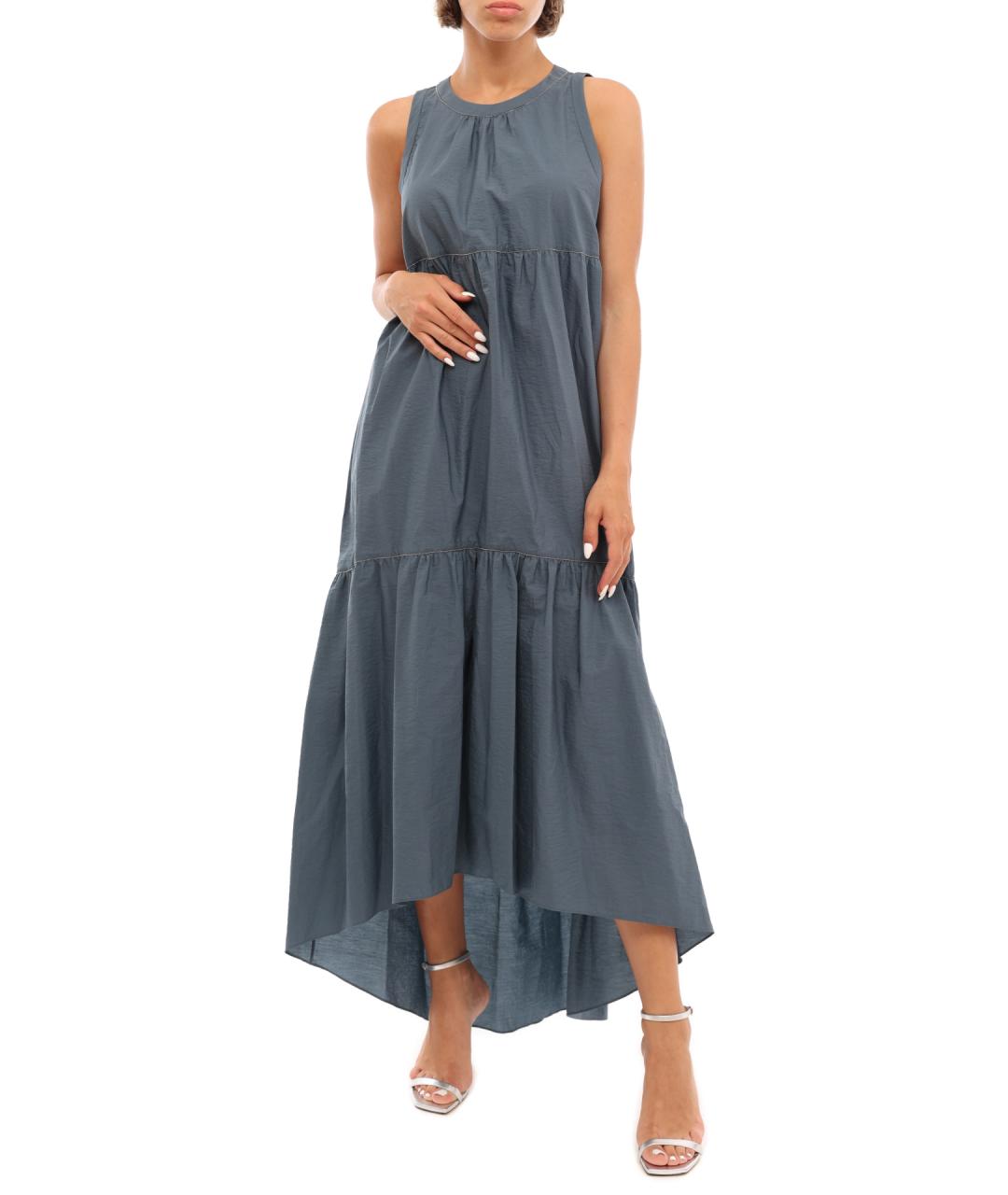 BRUNELLO CUCINELLI Бирюзовое хлопковое повседневное платье, фото 6