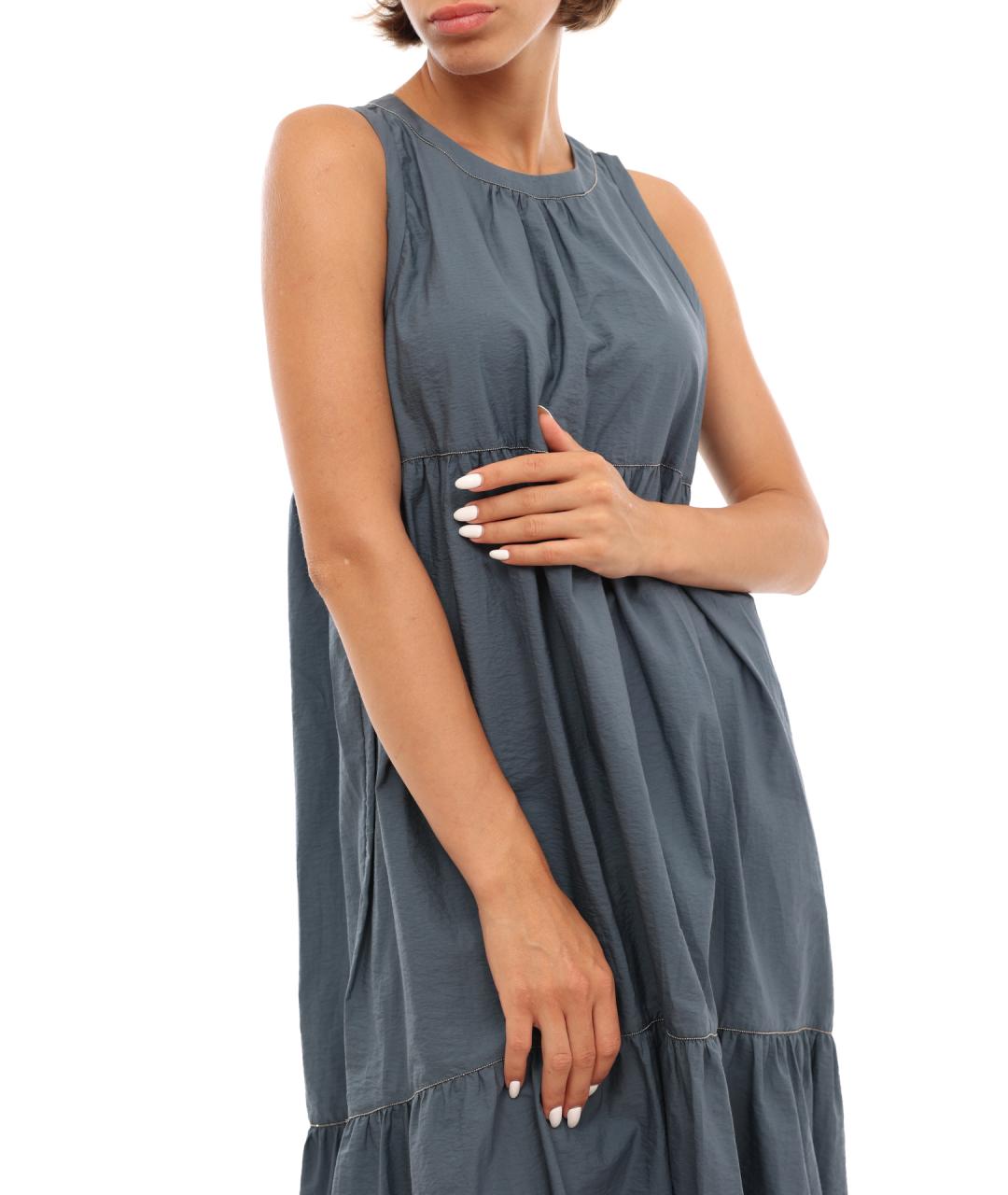 BRUNELLO CUCINELLI Бирюзовое хлопковое повседневное платье, фото 2