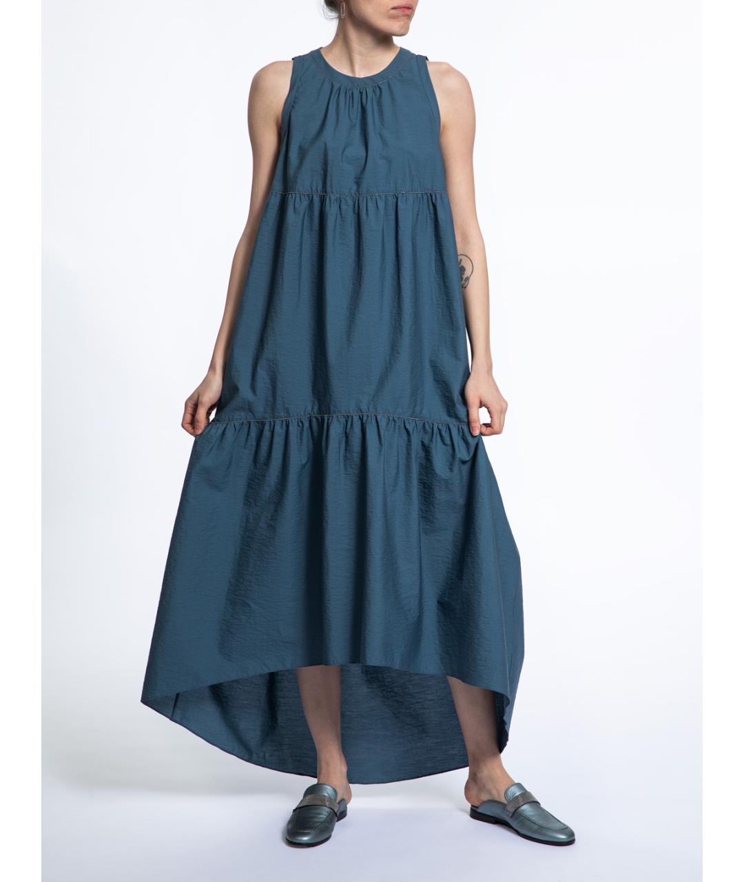 BRUNELLO CUCINELLI Бирюзовое хлопковое повседневное платье, фото 1