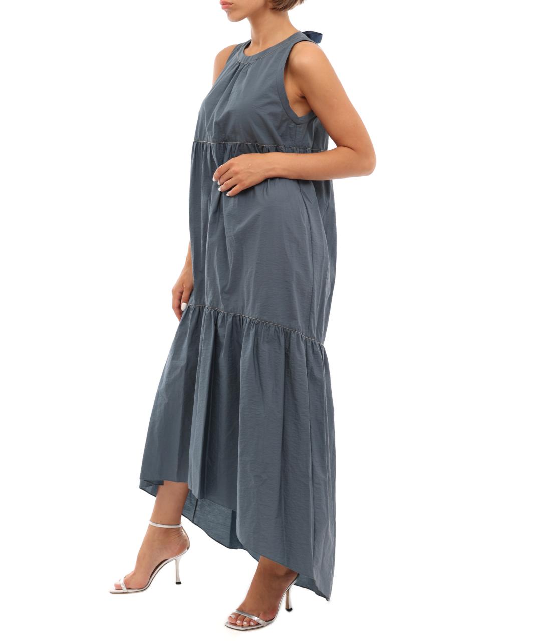 BRUNELLO CUCINELLI Бирюзовое хлопковое повседневное платье, фото 7