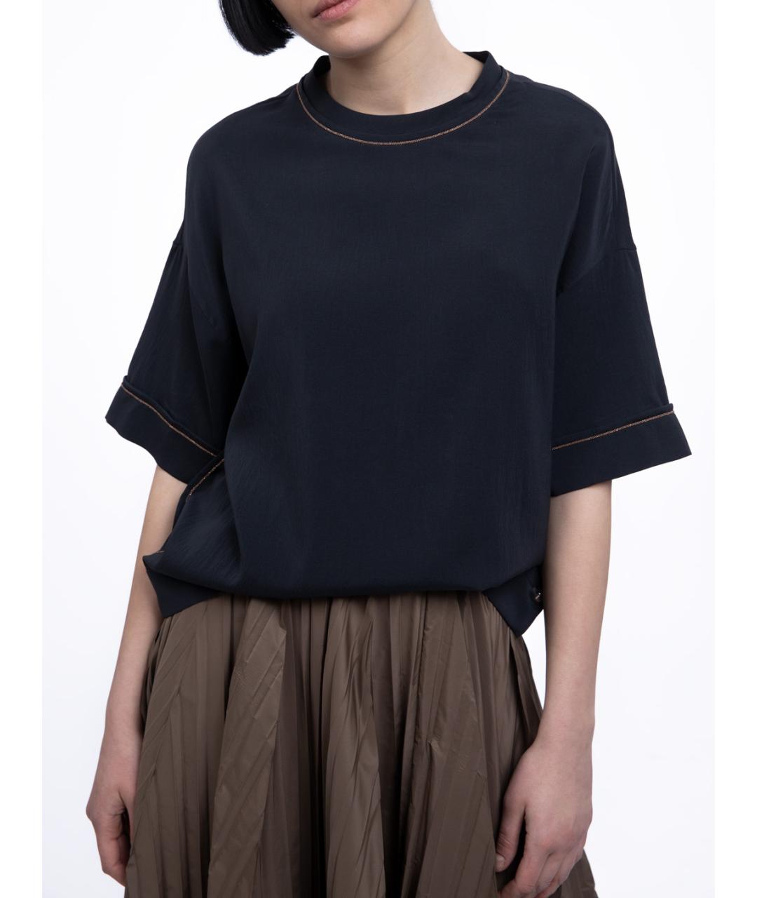 BRUNELLO CUCINELLI Темно-синяя шелковая блузы, фото 4