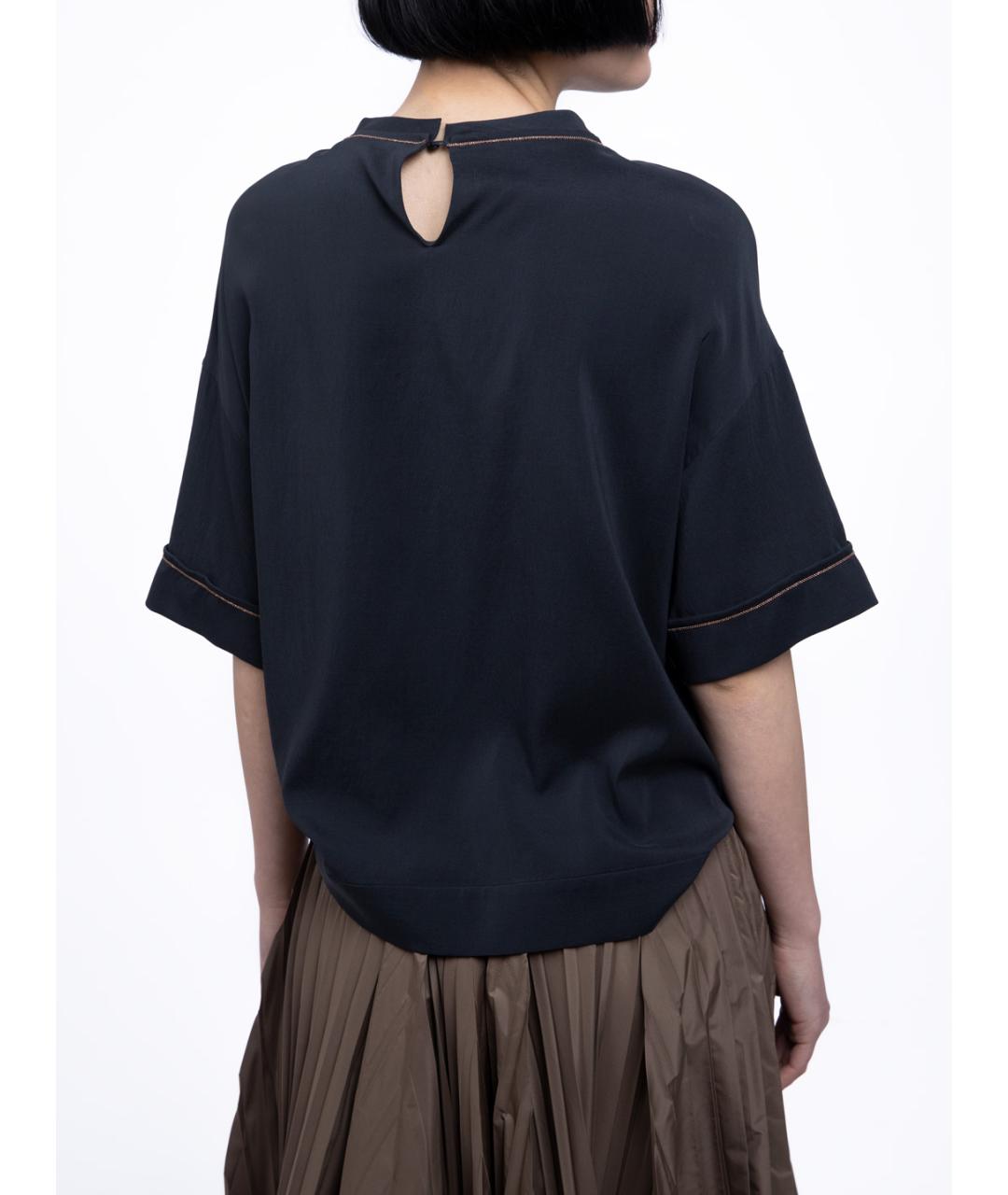 BRUNELLO CUCINELLI Темно-синяя шелковая блузы, фото 3