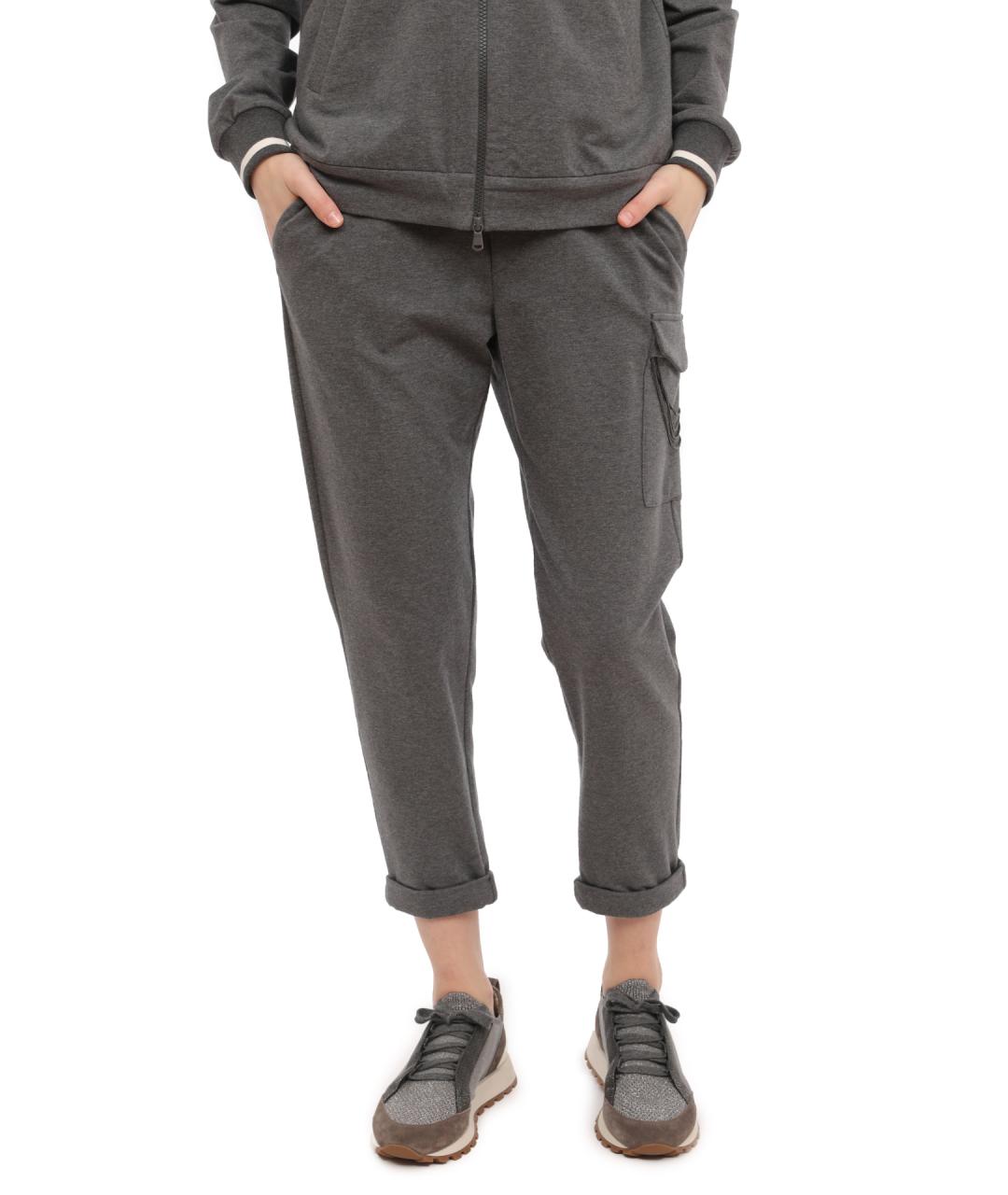 BRUNELLO CUCINELLI Серые хлопковые спортивные брюки и шорты, фото 2