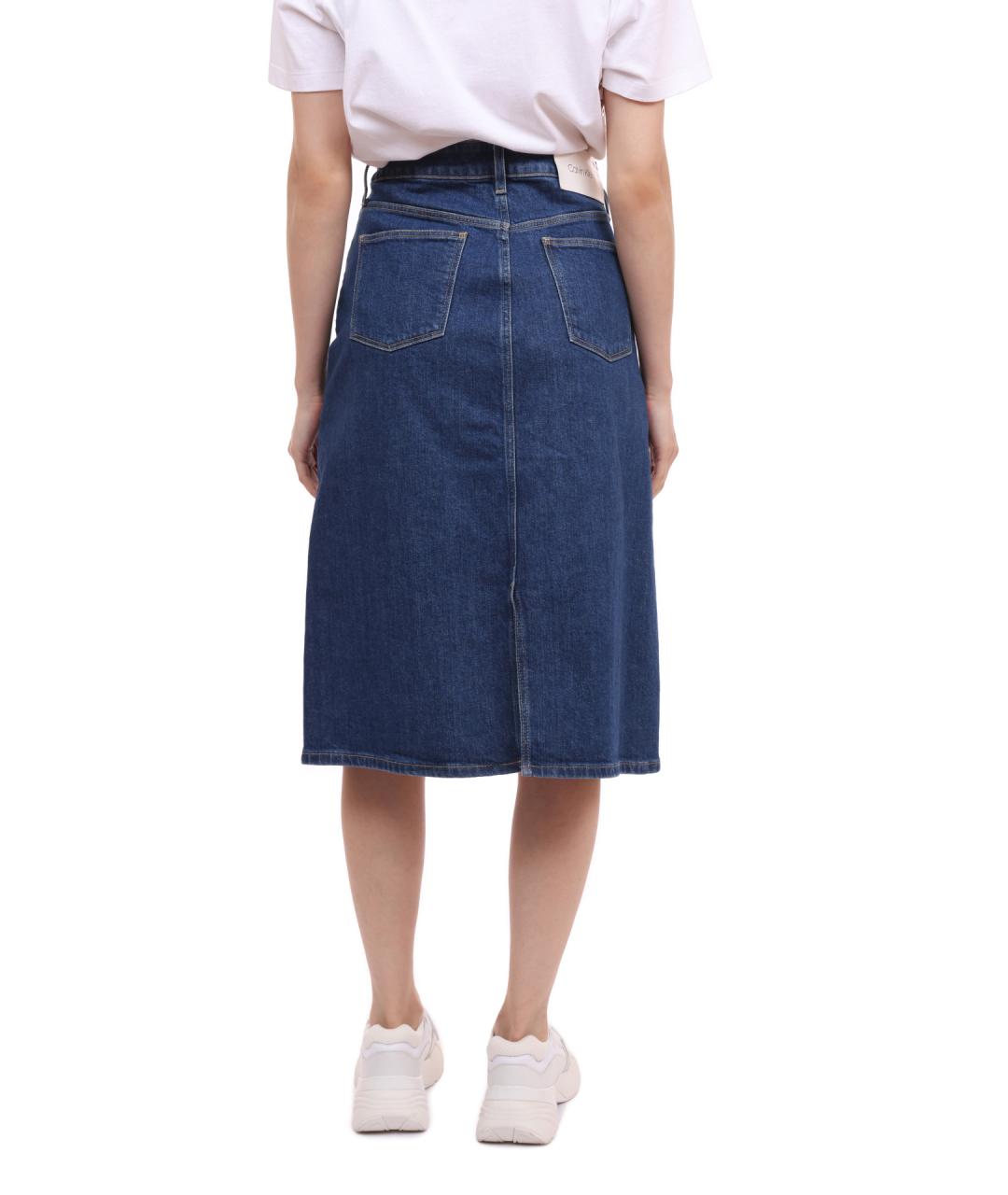 CALVIN KLEIN Синяя деним юбка миди, фото 4