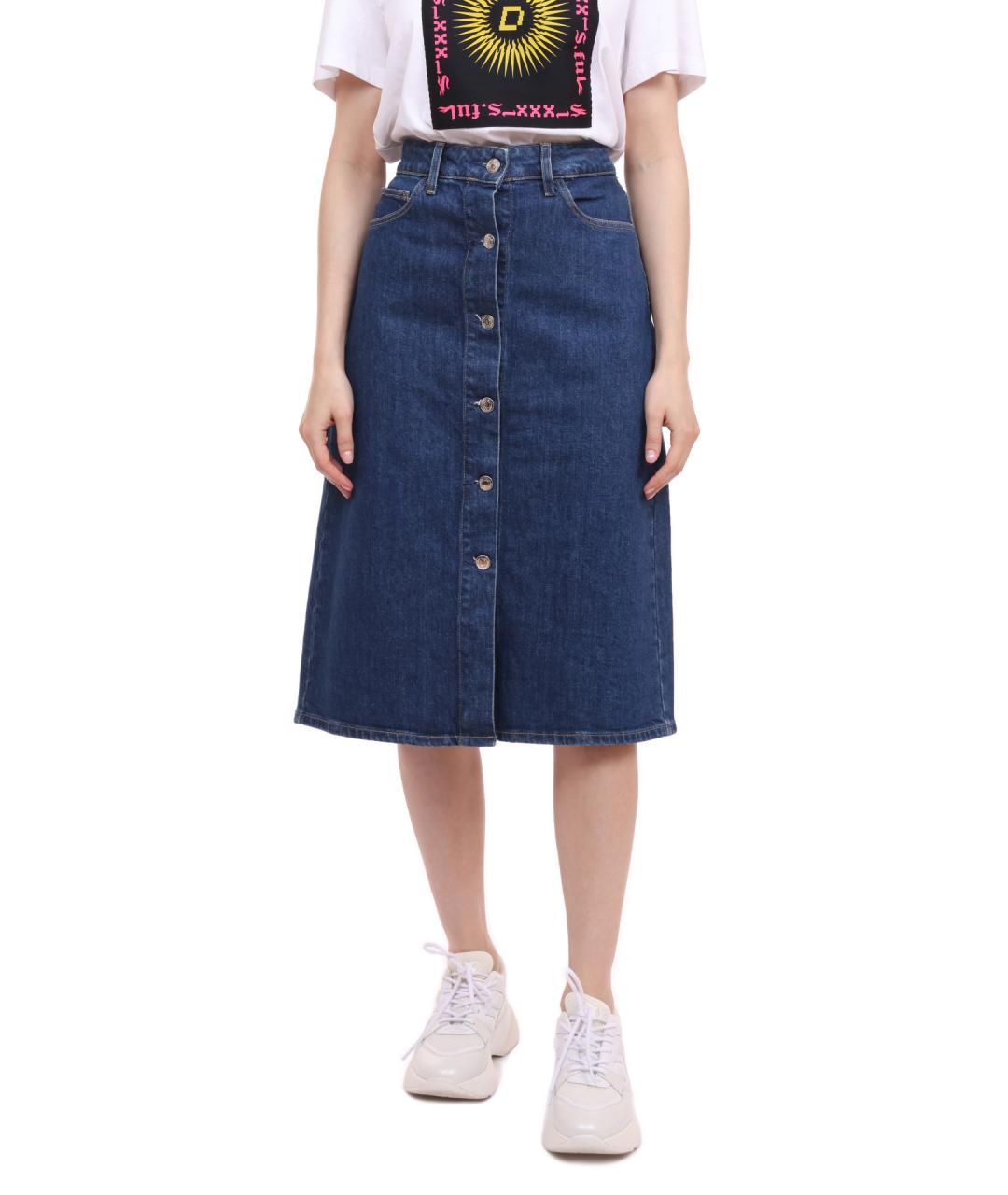 CALVIN KLEIN Синяя деним юбка миди, фото 1