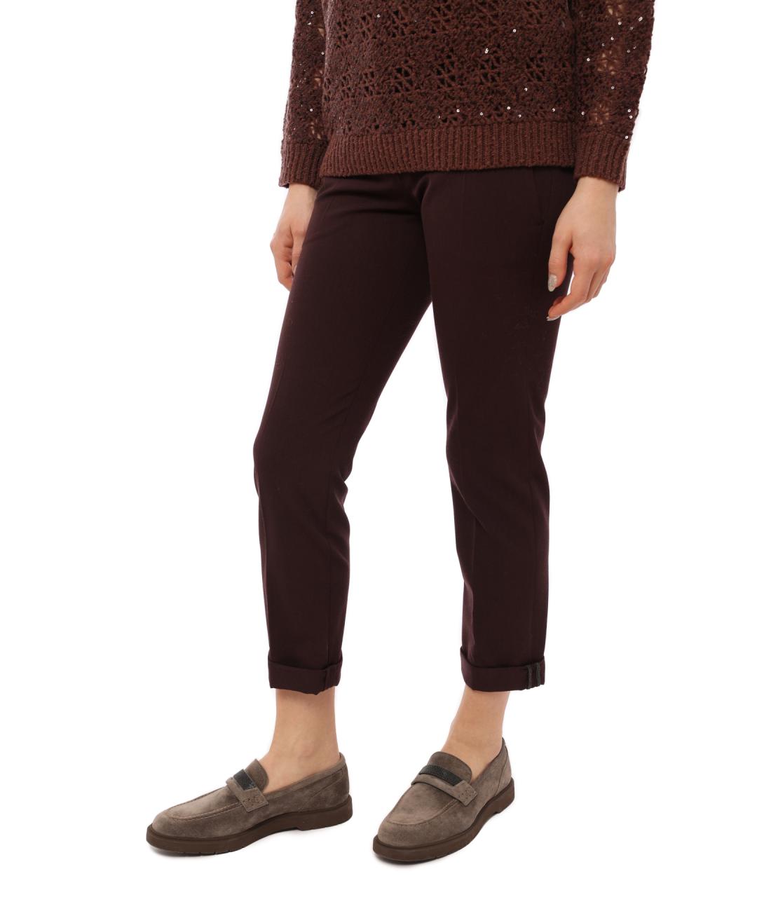 BRUNELLO CUCINELLI Бордовые шерстяные прямые брюки, фото 3