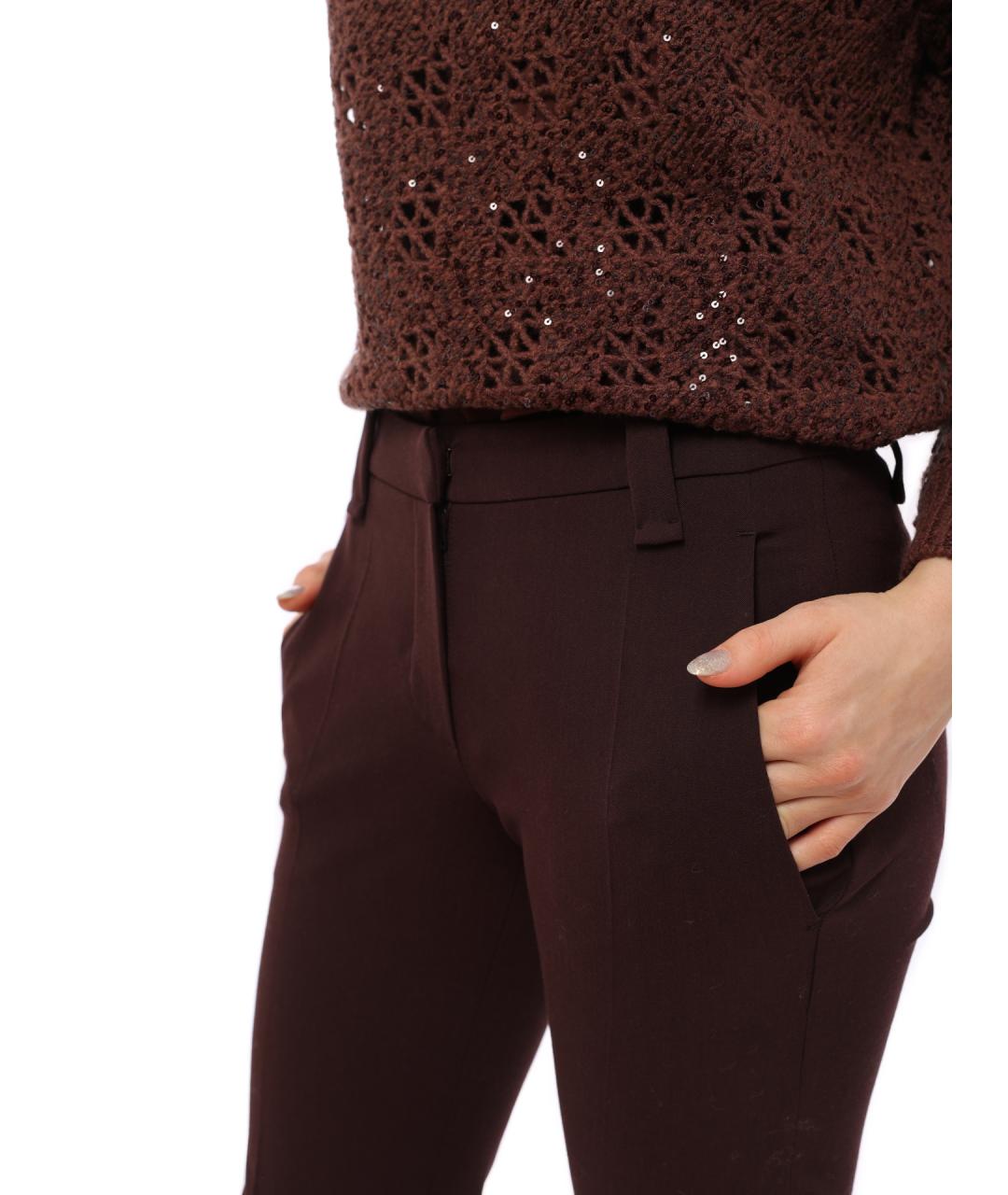 BRUNELLO CUCINELLI Бордовые шерстяные прямые брюки, фото 5