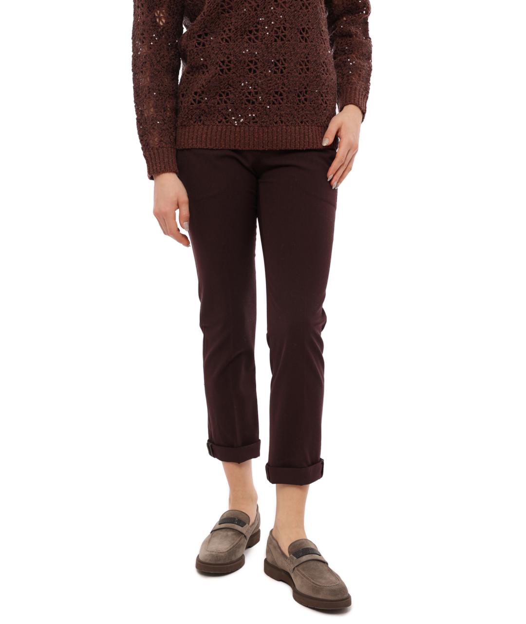 BRUNELLO CUCINELLI Бордовые шерстяные прямые брюки, фото 2