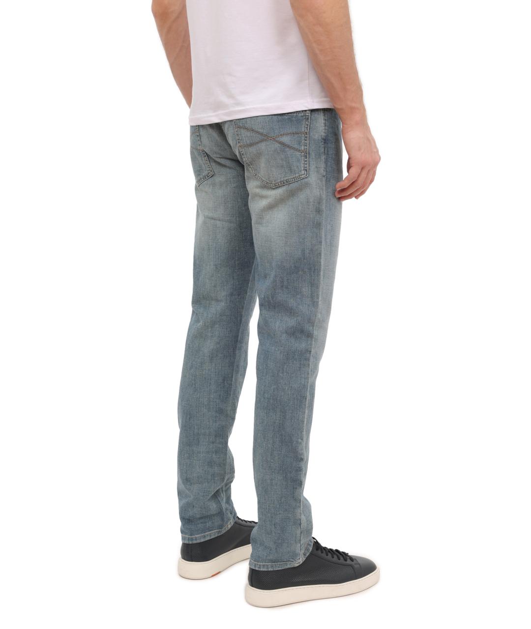 BRUNELLO CUCINELLI Голубые хлопковые прямые джинсы, фото 4