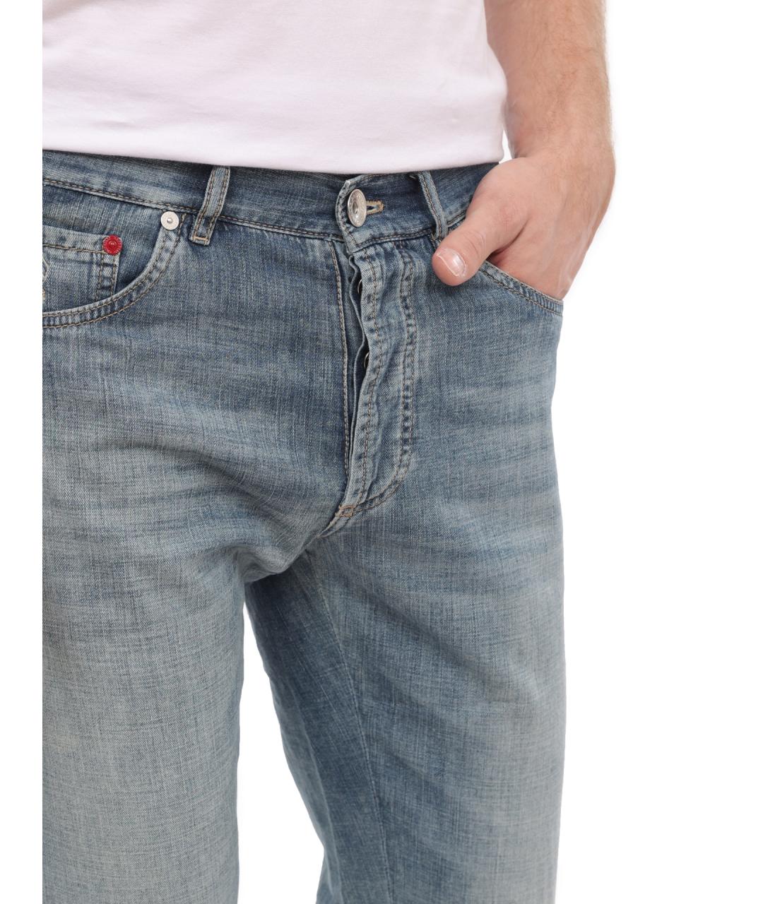 BRUNELLO CUCINELLI Голубые хлопковые прямые джинсы, фото 5