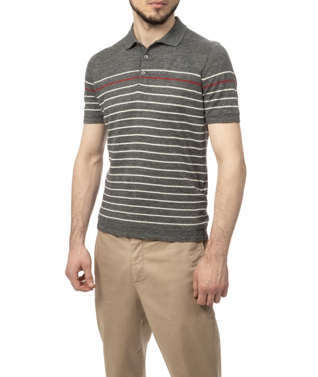 BRUNELLO CUCINELLI Серое поло с коротким рукавом, фото 3