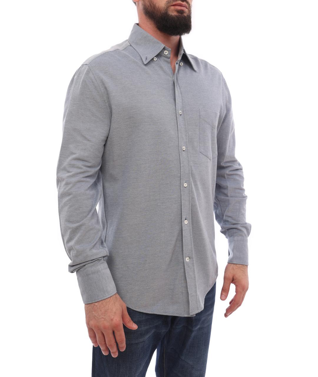 BRUNELLO CUCINELLI Серая хлопковая кэжуал рубашка, фото 5