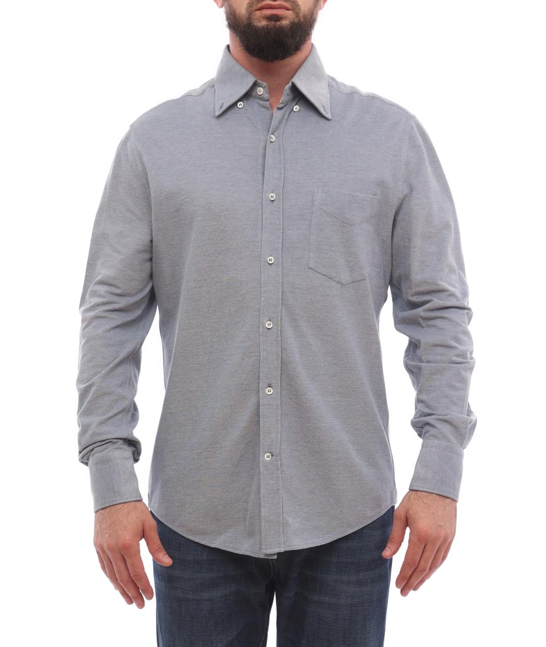 BRUNELLO CUCINELLI Серая хлопковая кэжуал рубашка, фото 6