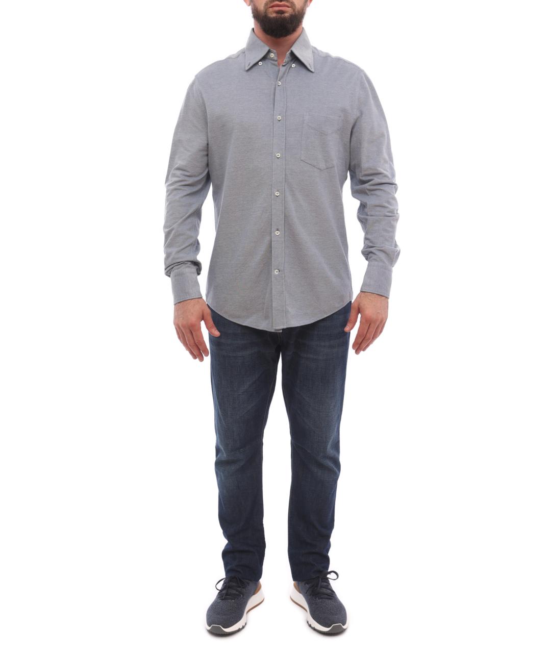 BRUNELLO CUCINELLI Серая хлопковая кэжуал рубашка, фото 2