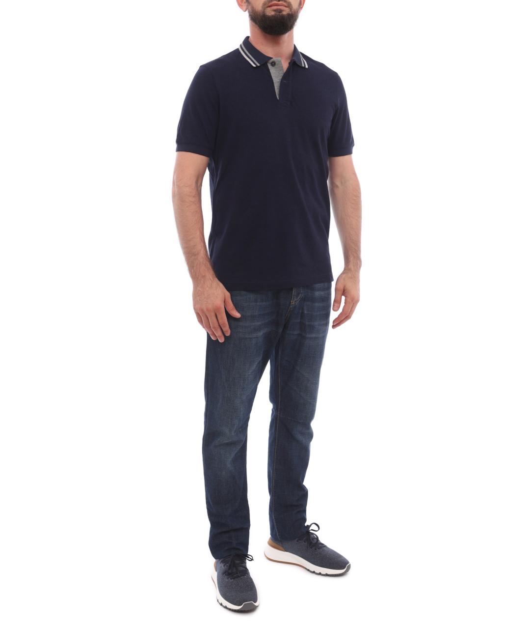 BRUNELLO CUCINELLI Синее хлопковое поло с коротким рукавом, фото 2