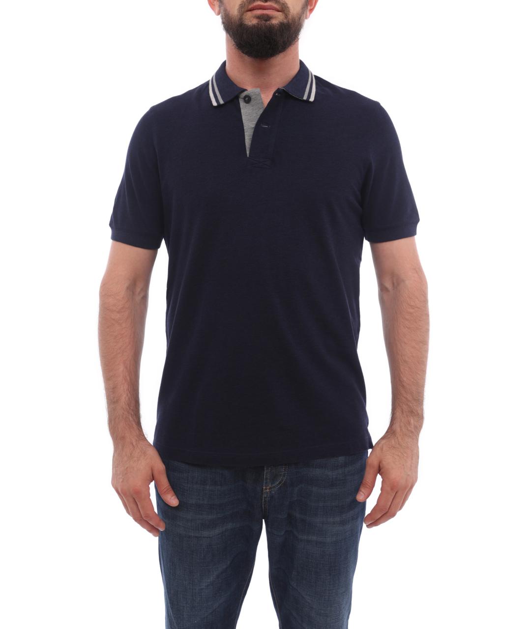 BRUNELLO CUCINELLI Синее хлопковое поло с коротким рукавом, фото 1