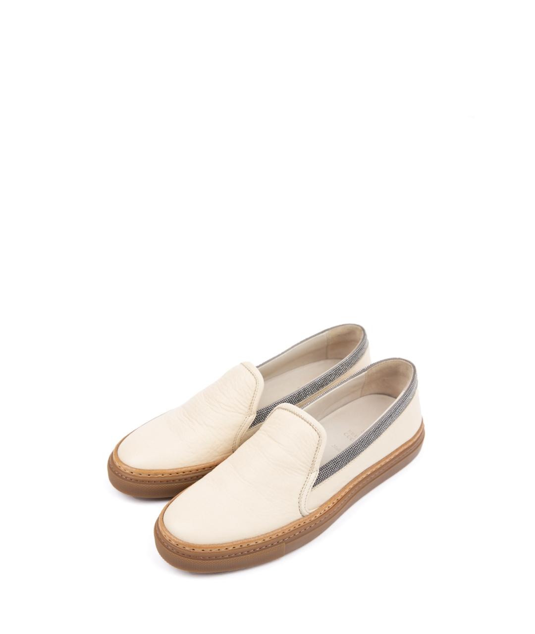 BRUNELLO CUCINELLI Белые кожаные слипоны, фото 2