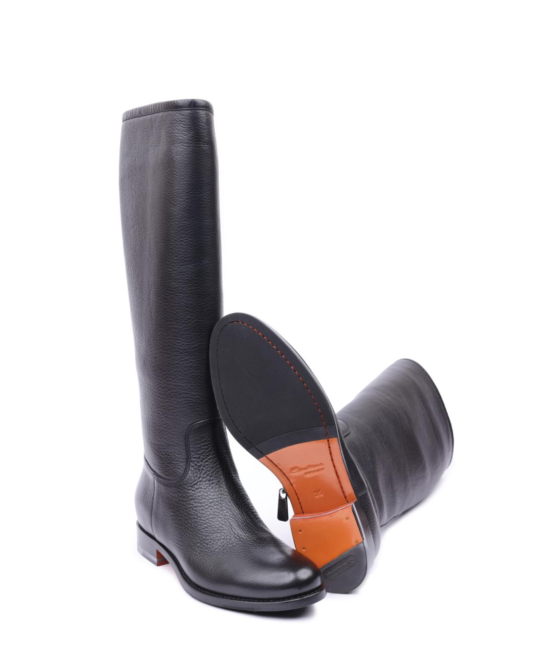 SANTONI Черные кожаные сапоги, фото 4