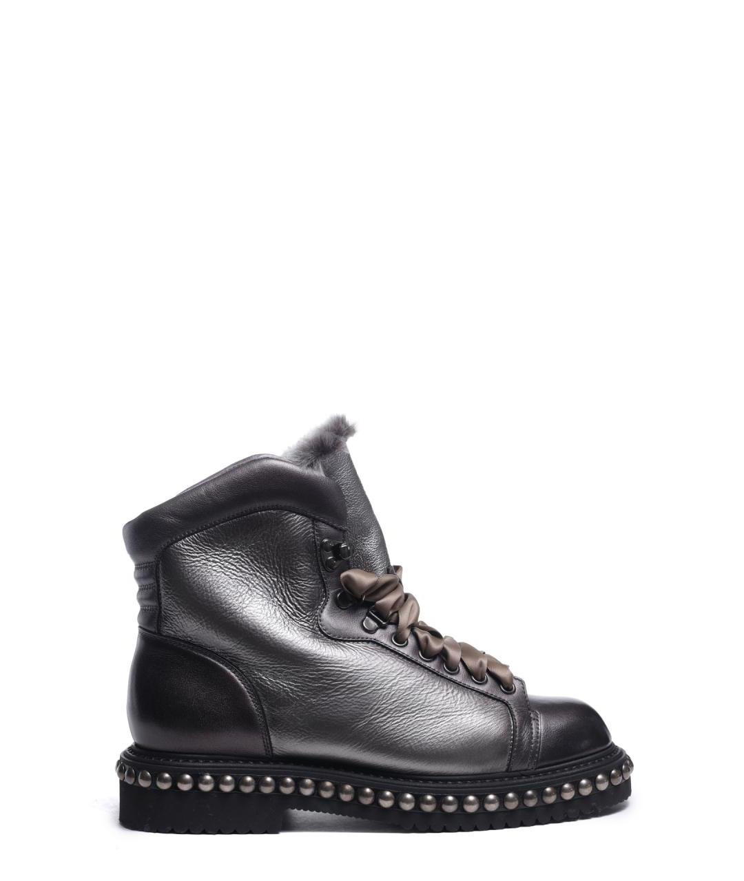 SANTONI Серебряные кожаные ботинки, фото 1