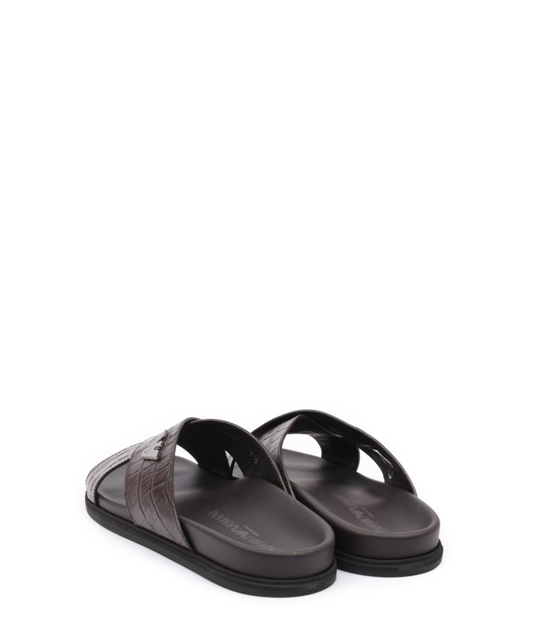 EMPORIO ARMANI Коричневые кожаные шлепанцы, фото 3