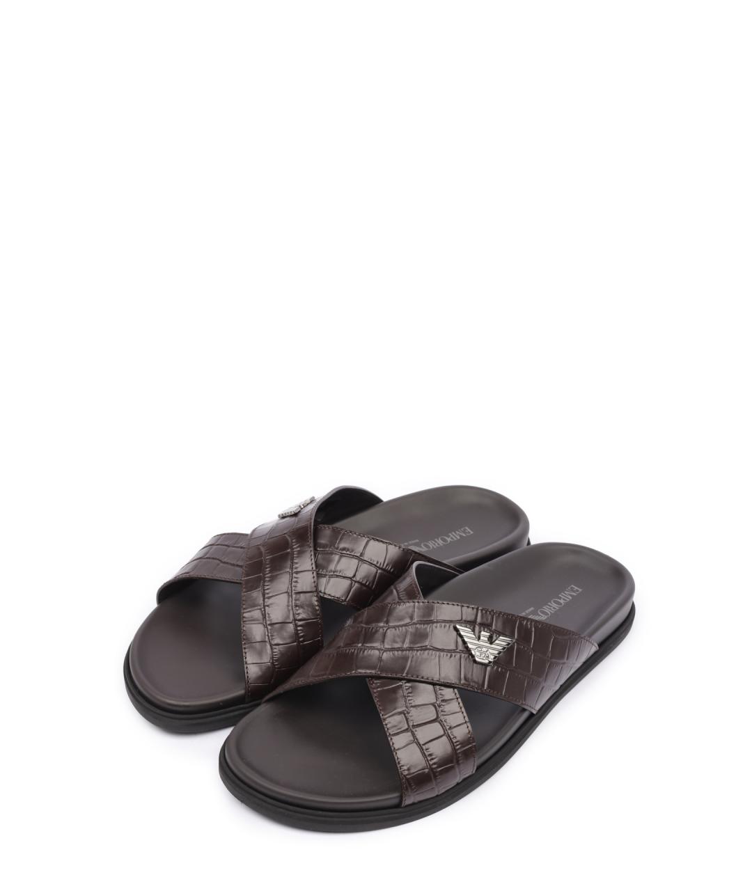 EMPORIO ARMANI Коричневые кожаные шлепанцы, фото 2