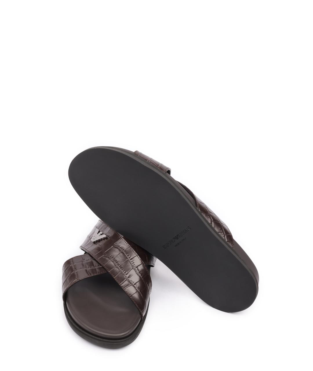 EMPORIO ARMANI Коричневые кожаные шлепанцы, фото 5