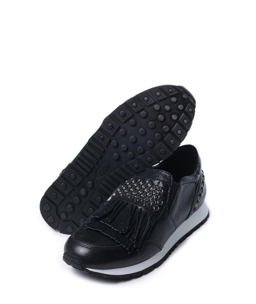 TOD'S Черные кожаные кроссовки, фото 4