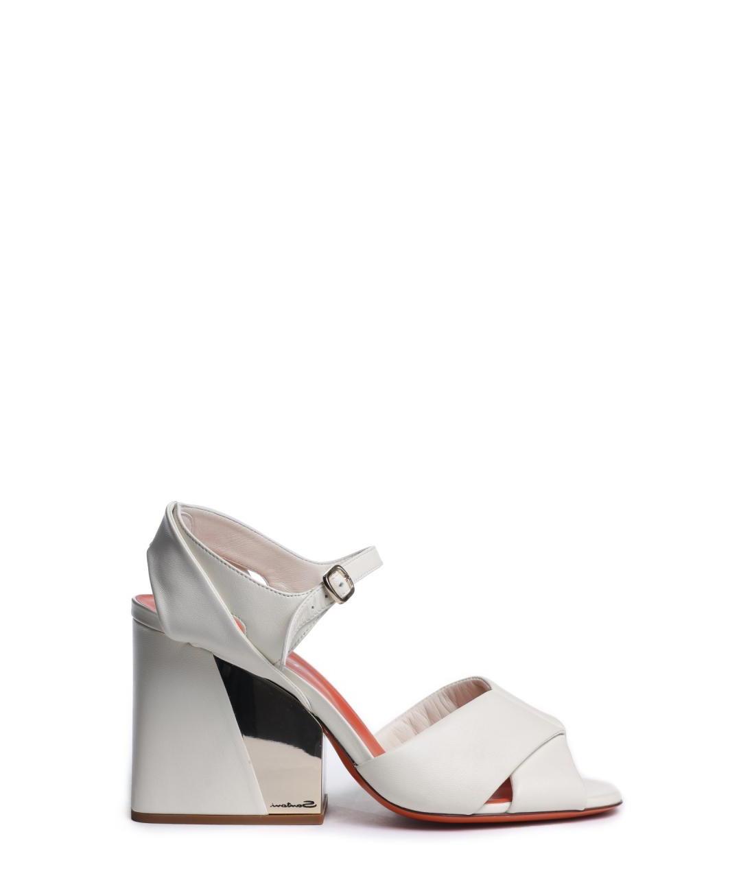 SANTONI Белые кожаные босоножки, фото 1