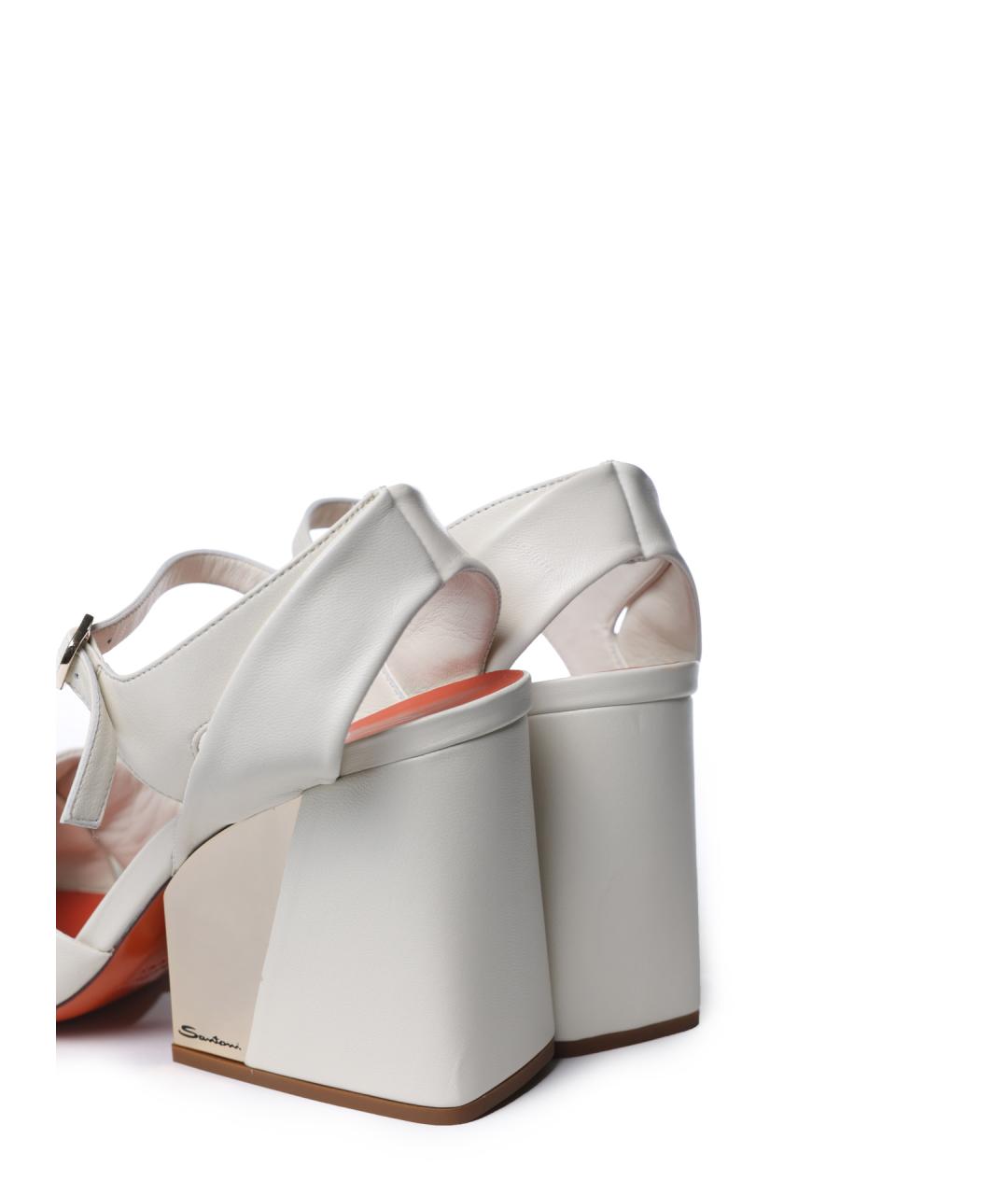 SANTONI Белые кожаные босоножки, фото 5