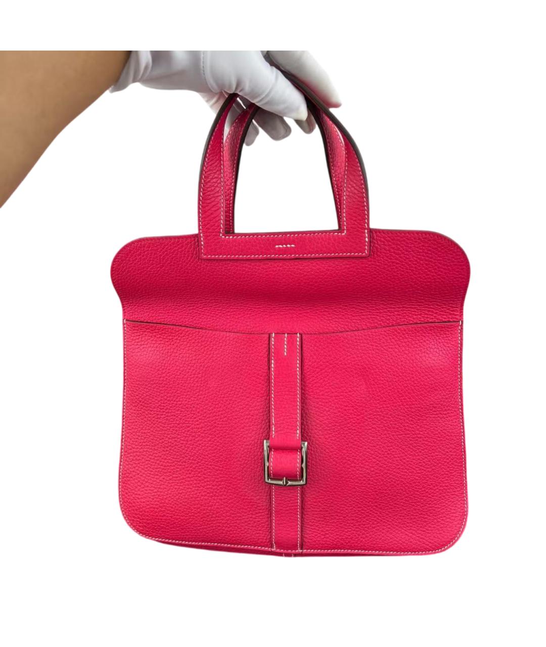 HERMES Фуксия кожаная сумка с короткими ручками, фото 6