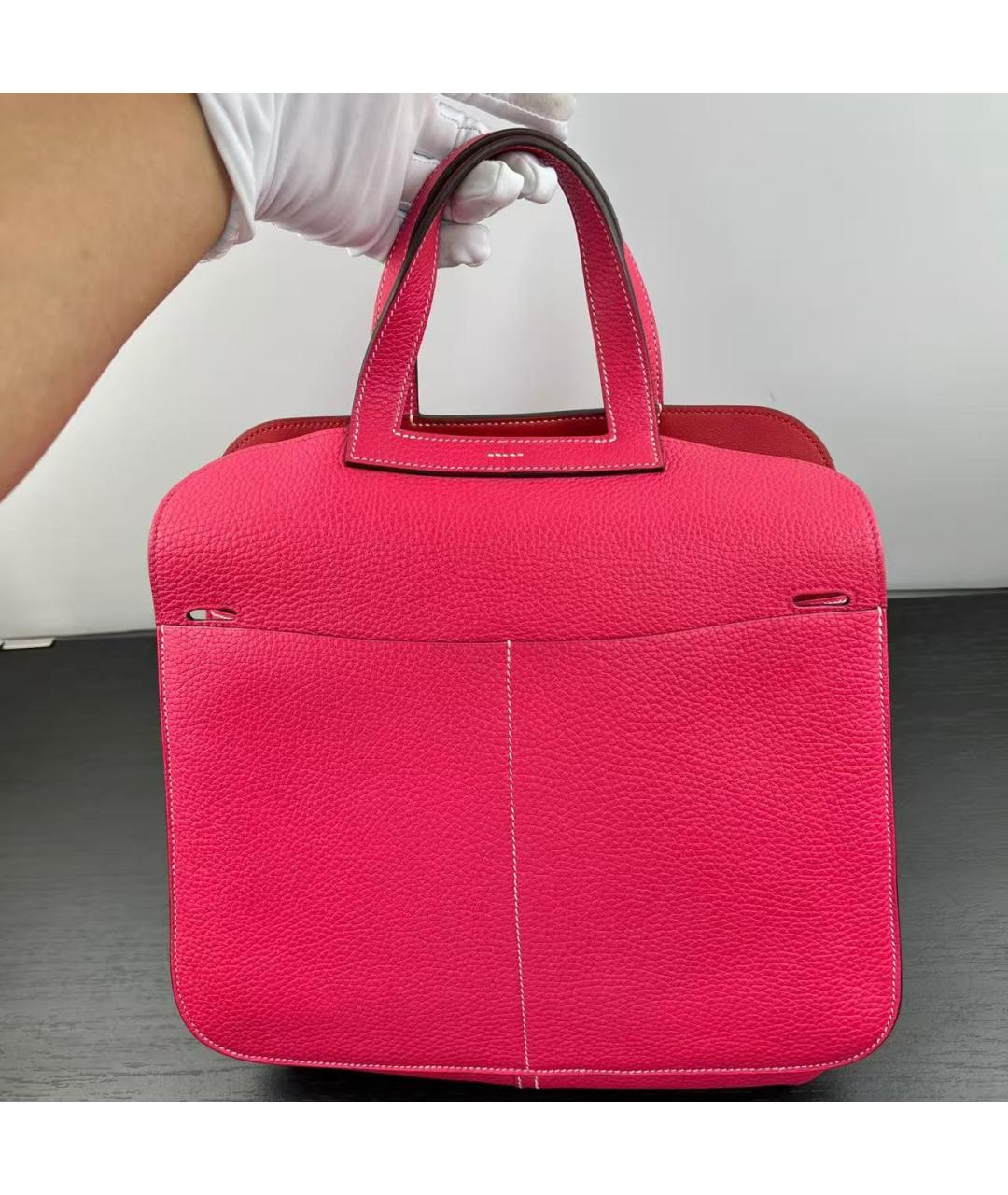 HERMES Фуксия кожаная сумка с короткими ручками, фото 4