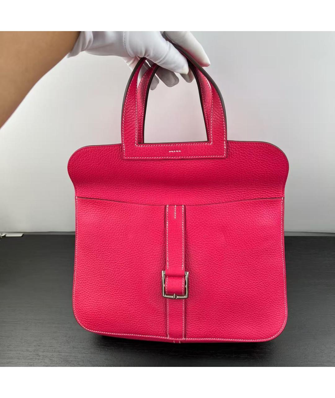 HERMES Фуксия кожаная сумка с короткими ручками, фото 5
