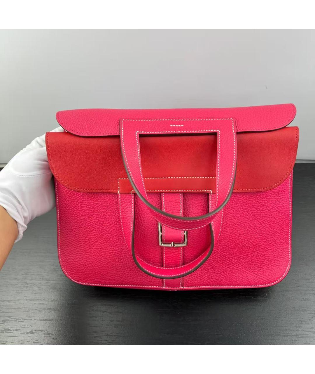 HERMES Фуксия кожаная сумка с короткими ручками, фото 3