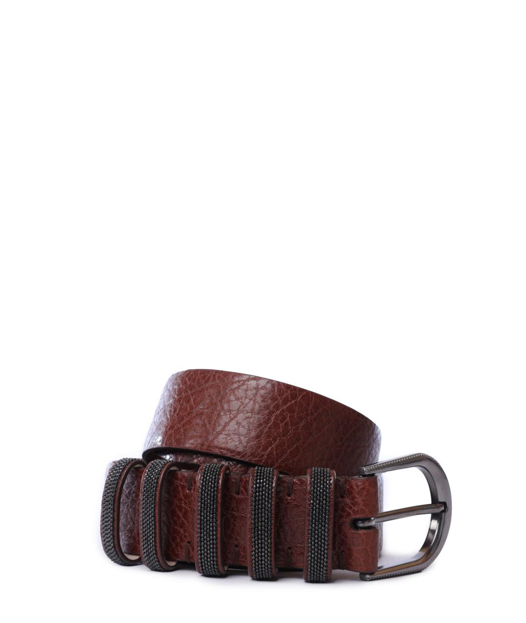 BRUNELLO CUCINELLI Коричневый кожаный ремень, фото 3