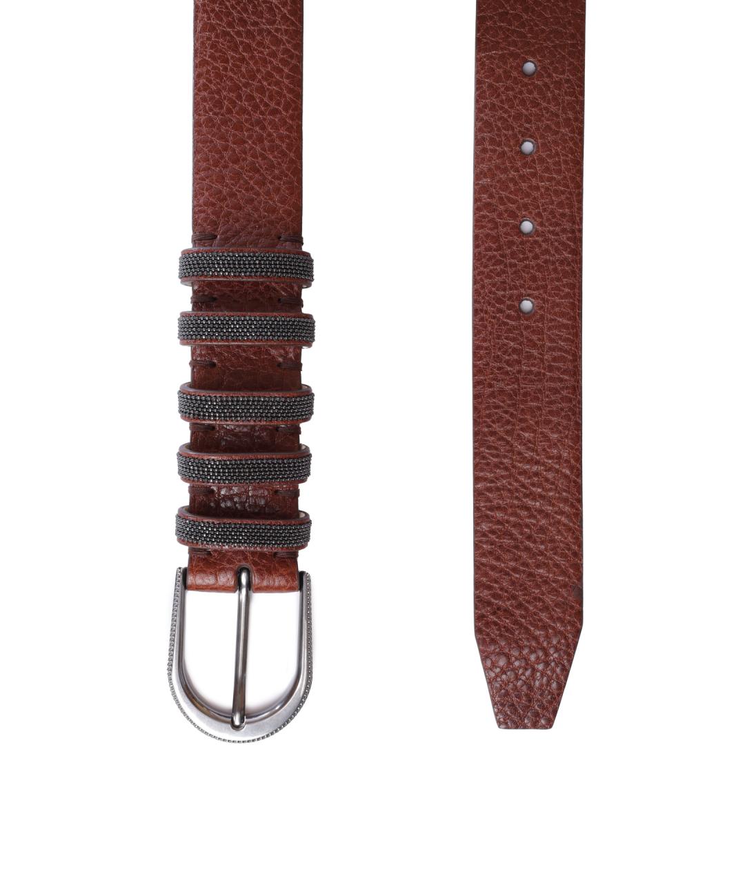 BRUNELLO CUCINELLI Коричневый кожаный ремень, фото 2