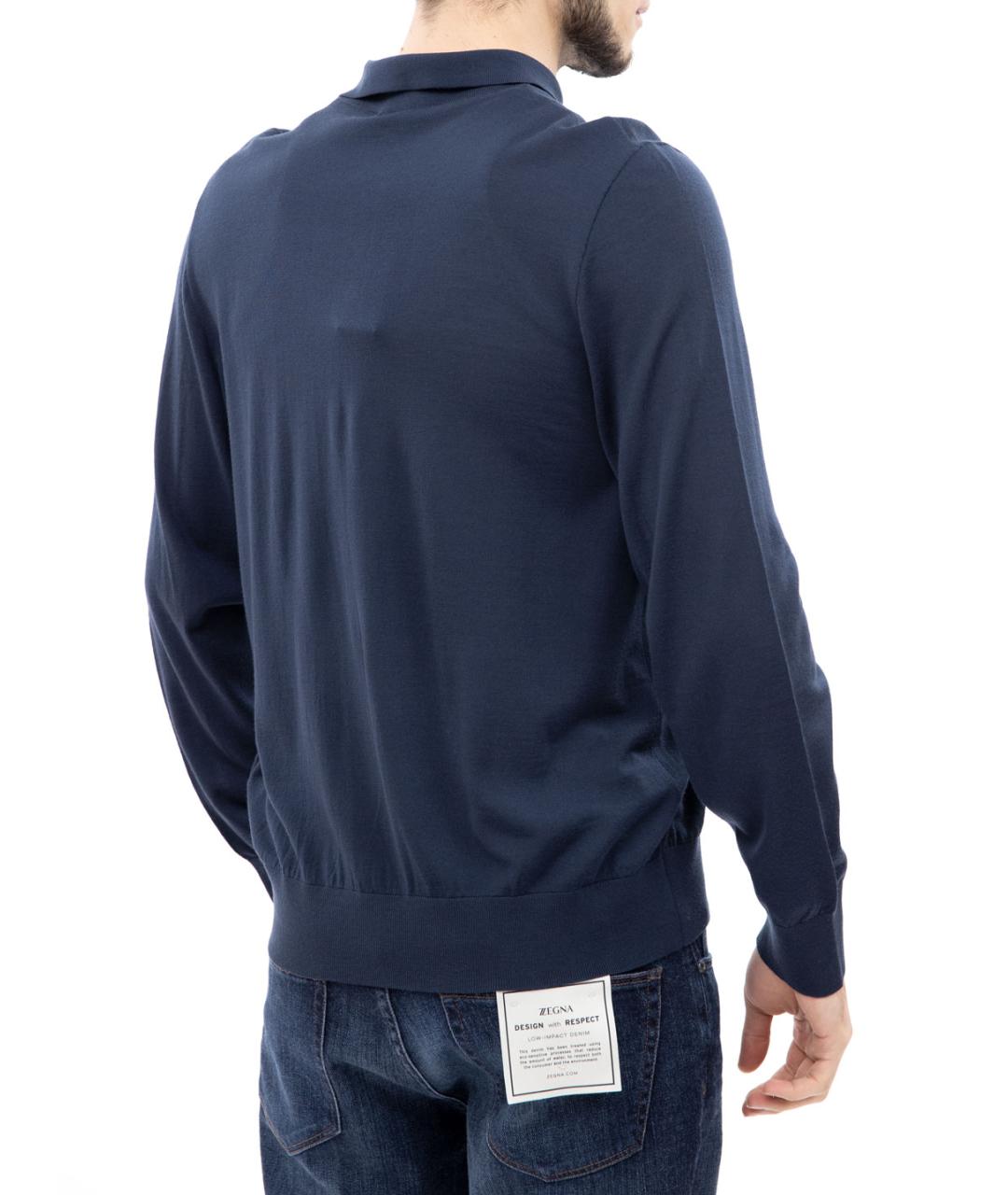 ZZEGNA Синее хлопко-шерстяное поло с длинным рукавом, фото 4